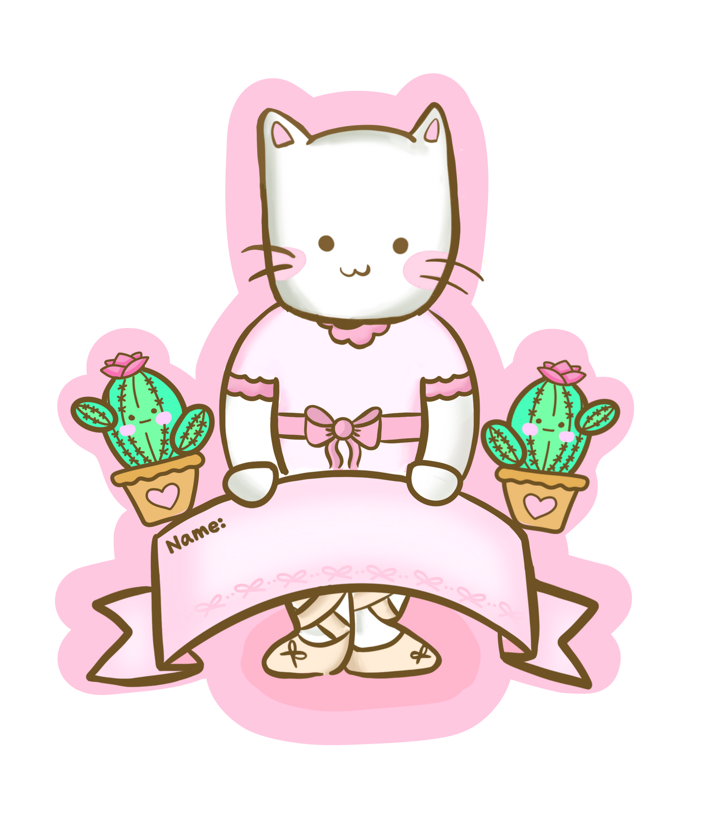 Meow Meow Ballerina Name Tag Sticker [Dance Shop-Whole Sale- 5 Packs] FREE SHIPPING