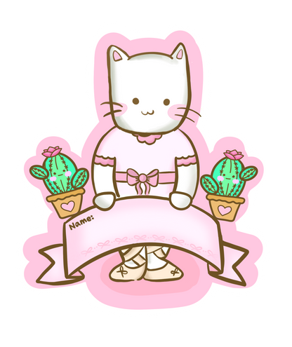 Meow Meow Ballerina Name Tag Sticker [Dance Shop-Whole Sale- 5 Packs] FREE SHIPPING