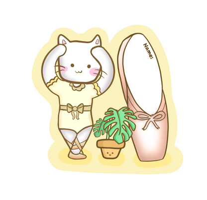 Meow Meow Ballerina Name Tag Sticker [Dance Shop-Whole Sale- 5 Packs] FREE SHIPPING