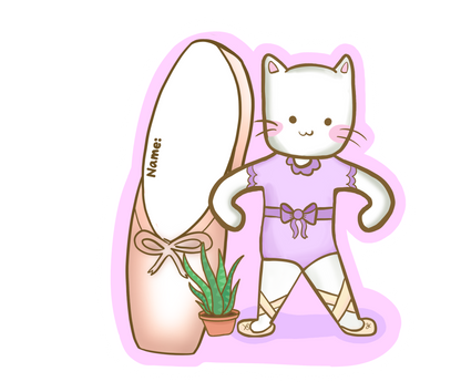 Meow Meow Ballerina Name Tag Sticker [Dance Shop-Whole Sale- 5 Packs] FREE SHIPPING