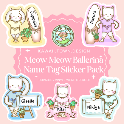 Meow Meow Ballerina Name Tag Sticker [Dance Shop-Whole Sale- 5 Packs] FREE SHIPPING